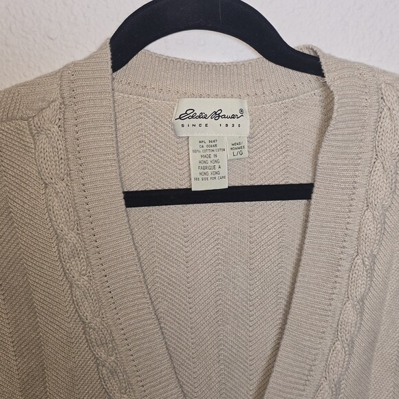 Vintage Eddie Bauer Sweater Vest Men’s Large Beige Cotton Button Front 90s - Picture 3 of 5